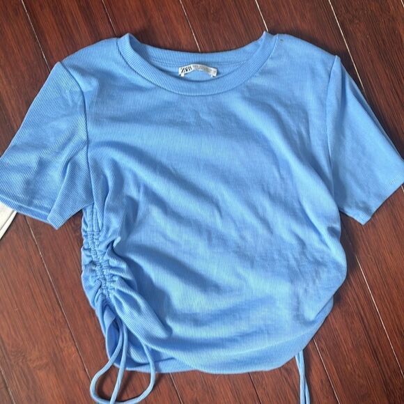 Zara Ribbed Cropped T Shirts - 2 Pack - White & Blue *Medium & Large - NEW - Picture 3 of 6